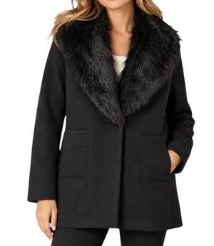 Covington Women's Black Polyester Removeable Faux Fur Collar Button Down Lined D